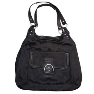 Coach Signature C Jacquard Shoulder Bag Black Silver Tone Hardware
